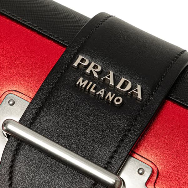 Pre-owned Prada Saffiano Trimmed City Calf Cahier Crossbody Red