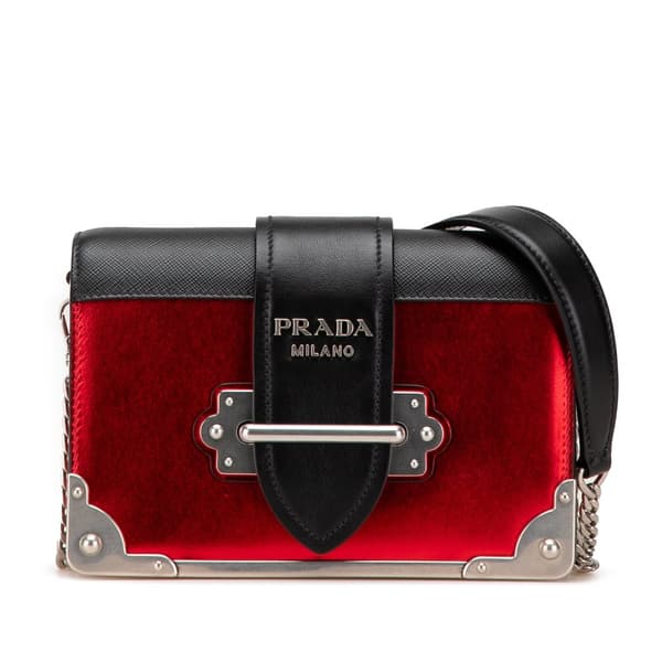 Pre-owned Prada Saffiano Trimmed City Calf Cahier Crossbody Red