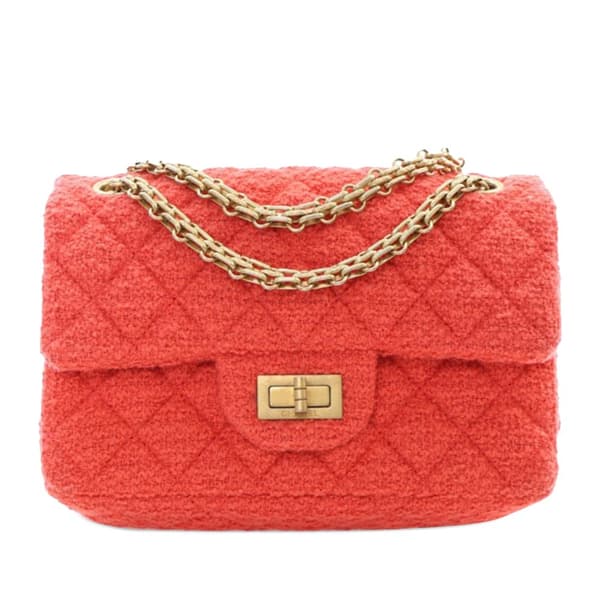 Pre-owned Chanel Mini Reissue 2.55 Tweed Single Flap 224 Red