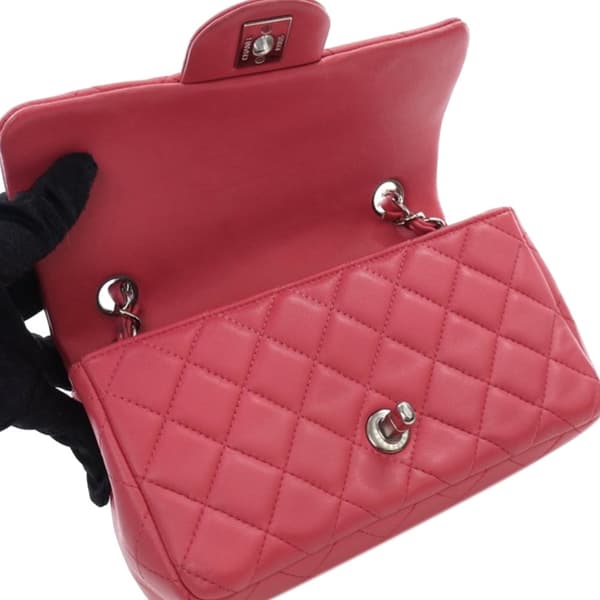 Pre-owned Chanel Mini Rectangular Classic Lambskin Single Flap Pink