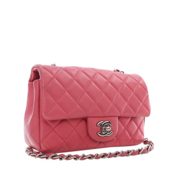 Pre-owned Chanel Mini Rectangular Classic Lambskin Single Flap Pink