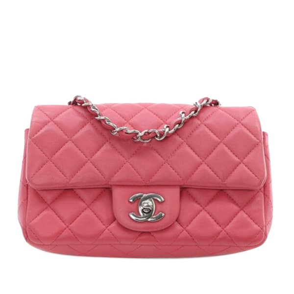 Pre-owned Chanel Mini Rectangular Classic Lambskin Single Flap Pink