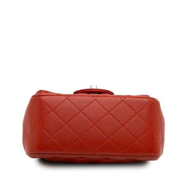 Pre-owned Chanel Mini Square Classic Lambskin Single Flap Orange