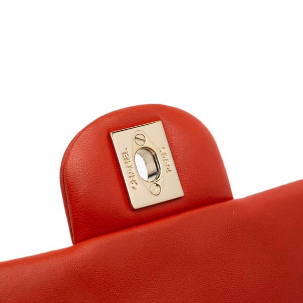 Pre-owned Chanel Mini Square Classic Lambskin Single Flap Orange