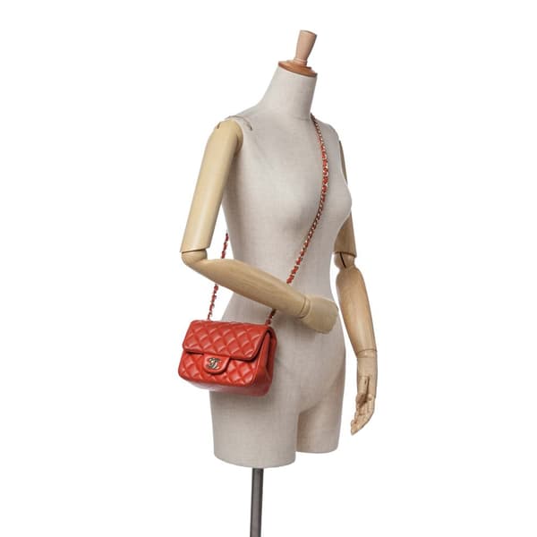 Pre-owned Chanel Mini Square Classic Lambskin Single Flap Orange