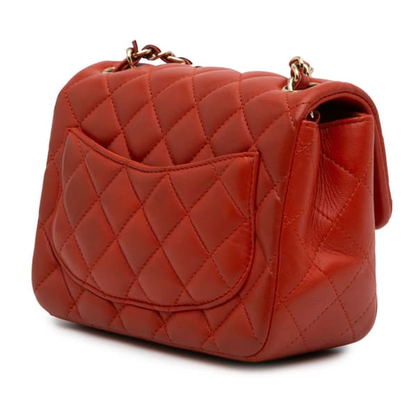 Pre-owned Chanel Mini Square Classic Lambskin Single Flap Orange