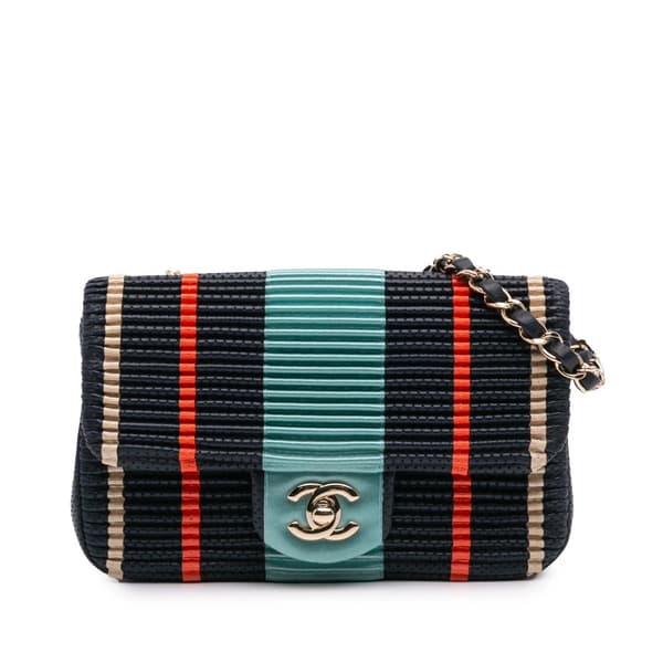 Pre-owned Chanel New Mini Coco Pleats Perforated Calfskin Single Flap Blue