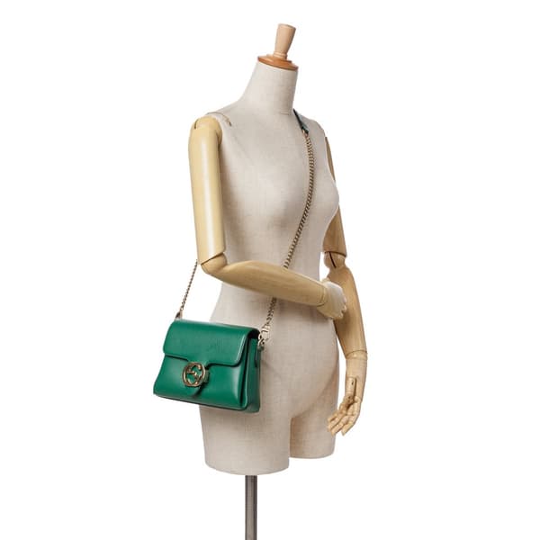 Pre-owned Gucci Small Dollar Calfskin Interlocking G Crossbody Green