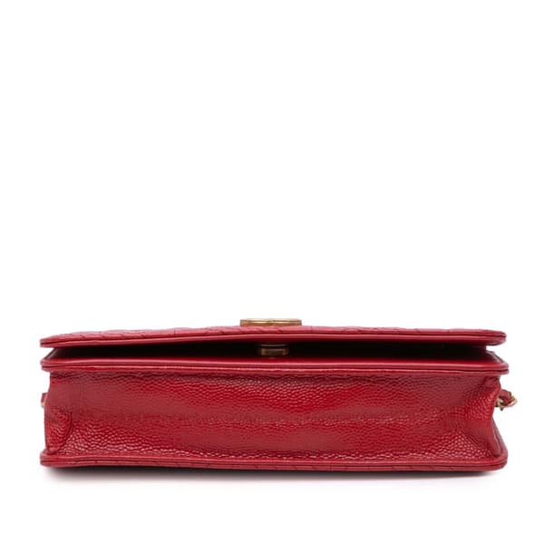 Pre-owned Chanel CC Mixed Quilt Caviar Wallet On Chain Red