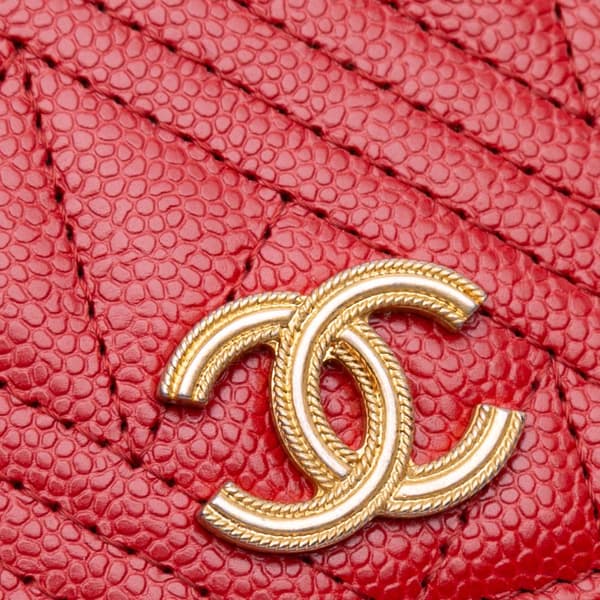 Pre-owned Chanel CC Mixed Quilt Caviar Wallet On Chain Red