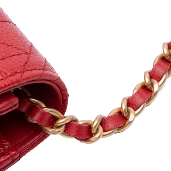 Pre-owned Chanel CC Mixed Quilt Caviar Wallet On Chain Red