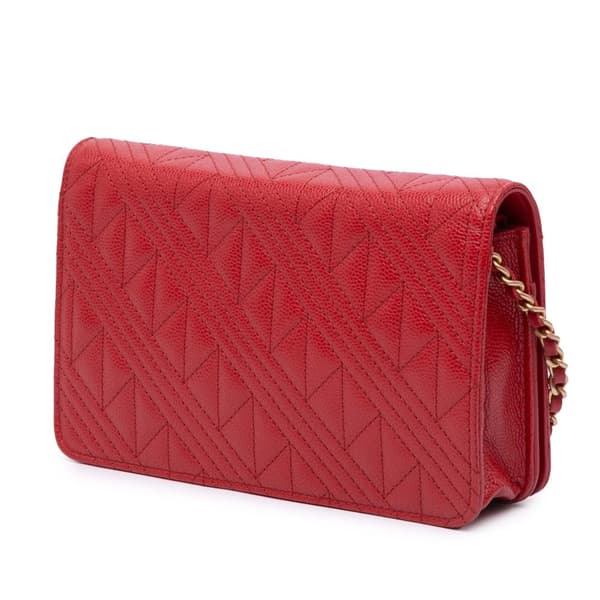 Pre-owned Chanel CC Mixed Quilt Caviar Wallet On Chain Red