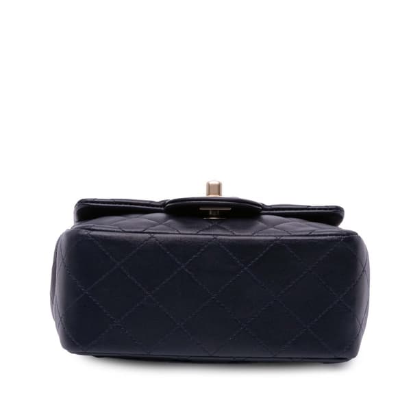 Pre-owned Chanel Mini Square Classic Lambskin Single Flap Blue