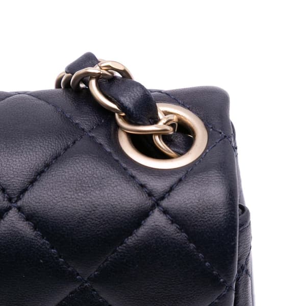 Pre-owned Chanel Mini Square Classic Lambskin Single Flap Blue