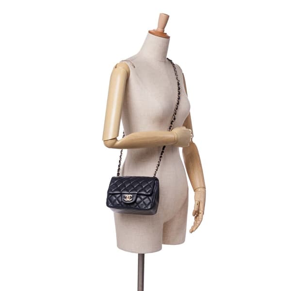 Pre-owned Chanel Mini Square Classic Lambskin Single Flap Blue