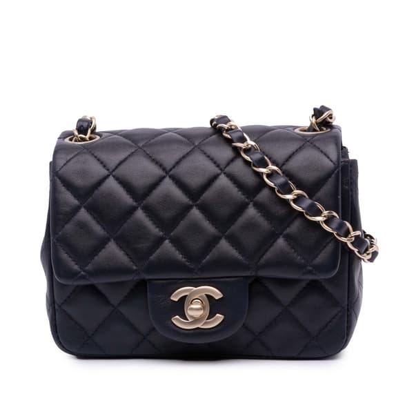 Pre-owned Chanel Mini Square Classic Lambskin Single Flap Blue