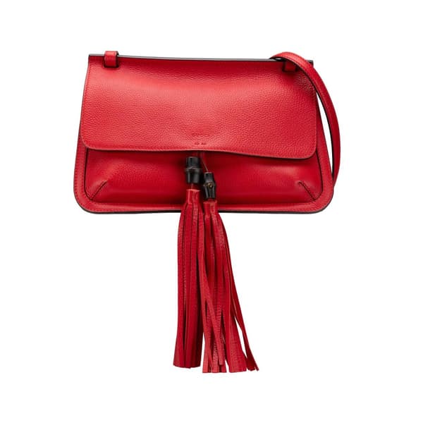 Pre-owned Gucci Medium Leather Bamboo Daily Crossbody Red