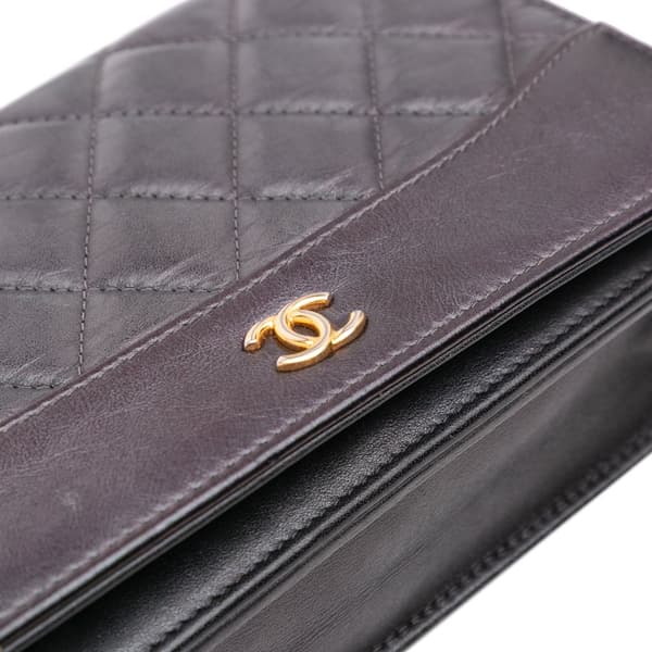 Pre-owned Chanel Quilted Aged Calfskin Gabrielle Wallet On Chain Black