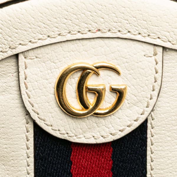 Pre-owned Gucci Mini Leather Ophidia Round Crossbody White