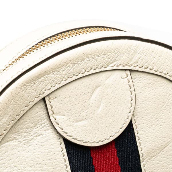 Pre-owned Gucci Mini Leather Ophidia Round Crossbody White