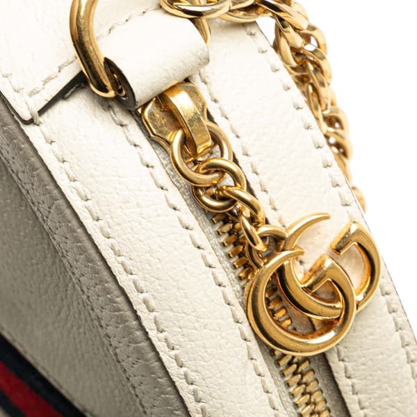 Pre-owned Gucci Mini Leather Ophidia Round Crossbody White