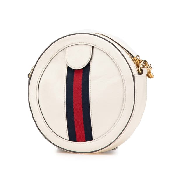 Pre-owned Gucci Mini Leather Ophidia Round Crossbody White