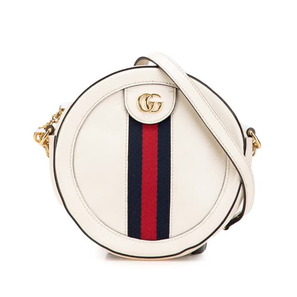 Pre-owned Gucci Mini Leather Ophidia Round Crossbody White