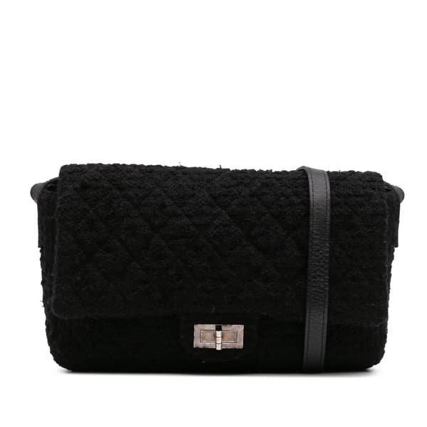 Pre-owned Chanel Jumbo Reissue 2.55 Quilted Tweed Easy Messenger Flap Black
