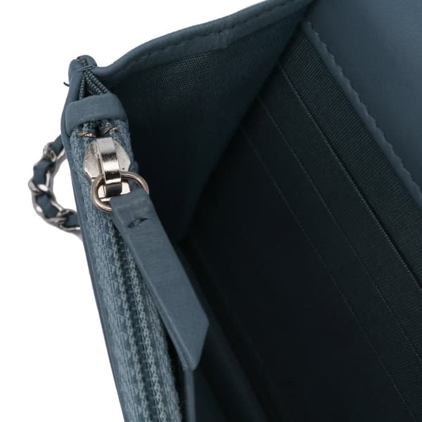 Pre-owned Chanel Quilted Lambskin Double Stitch Wallet On Chain Blue