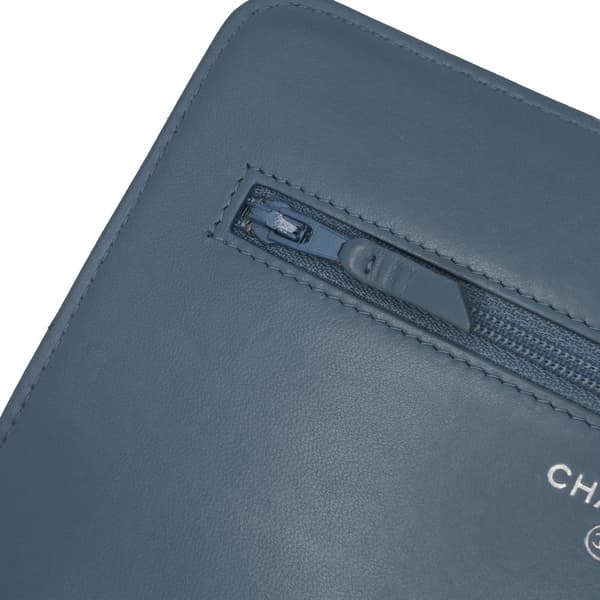 Pre-owned Chanel Quilted Lambskin Double Stitch Wallet On Chain Blue