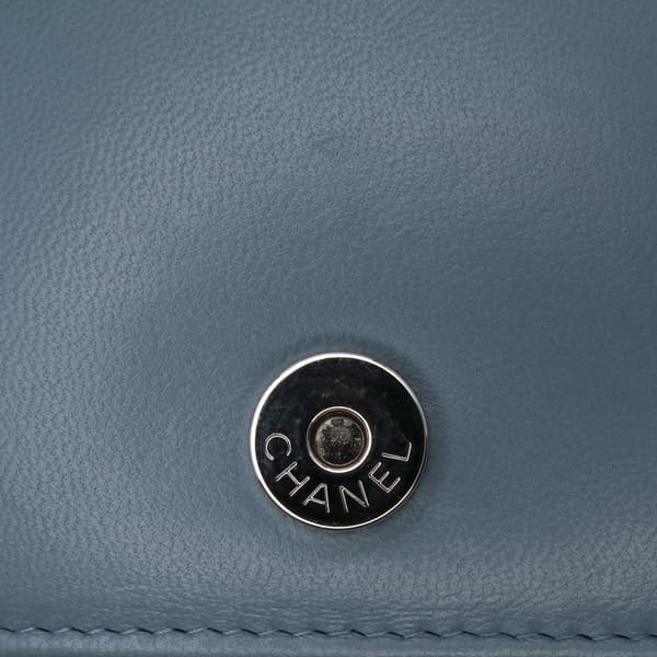 Pre-owned Chanel Quilted Lambskin Double Stitch Wallet On Chain Blue