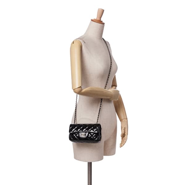 Pre-owned Chanel Extra Mini Rectangular Classic Patent Single Flap Black
