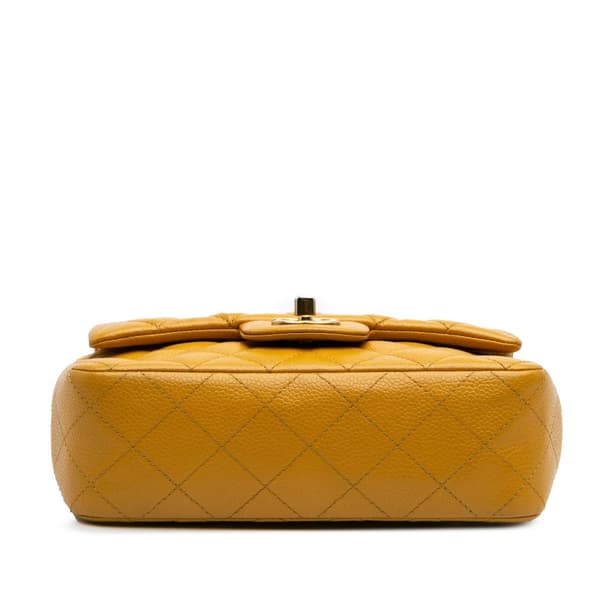 Pre-owned Chanel Mini Rectangular Classic Caviar Single Flap Yellow