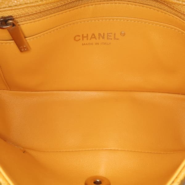 Pre-owned Chanel Mini Rectangular Classic Caviar Single Flap Yellow
