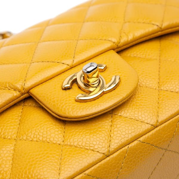 Pre-owned Chanel Mini Rectangular Classic Caviar Single Flap Yellow