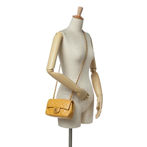 Pre-owned Chanel Mini Rectangular Classic Caviar Single Flap Yellow