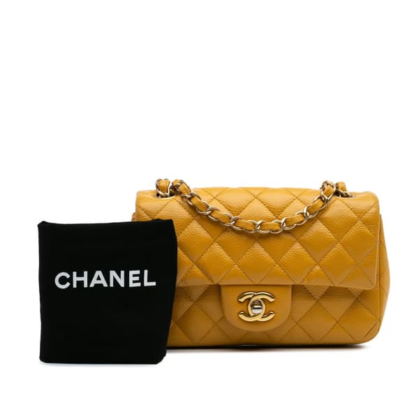 Pre-owned Chanel Mini Rectangular Classic Caviar Single Flap Yellow