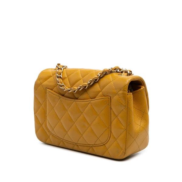 Pre-owned Chanel Mini Rectangular Classic Caviar Single Flap Yellow