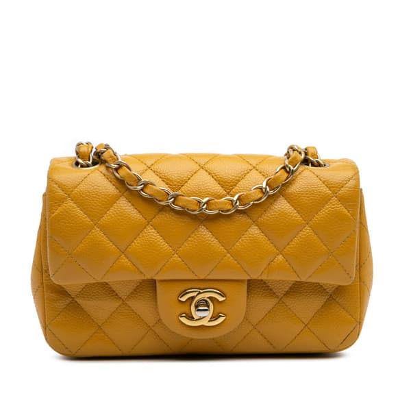 Pre-owned Chanel Mini Rectangular Classic Caviar Single Flap Yellow