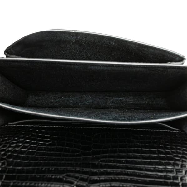 Pre-owned Saint Laurent Medium Croc Embossed Leather Sunset Crossbody Black