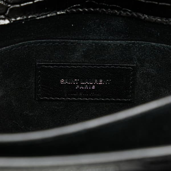 Pre-owned Saint Laurent Medium Croc Embossed Leather Sunset Crossbody Black