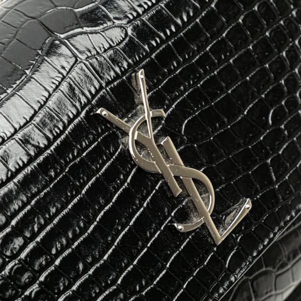 Pre-owned Saint Laurent Medium Croc Embossed Leather Sunset Crossbody Black