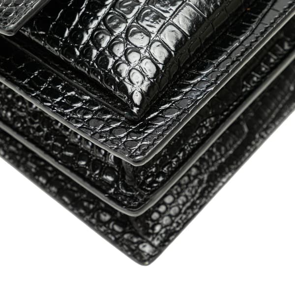 Pre-owned Saint Laurent Medium Croc Embossed Leather Sunset Crossbody Black