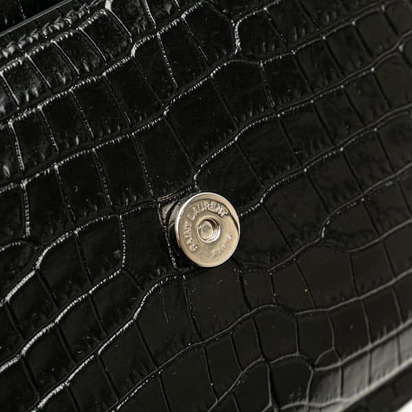 Pre-owned Saint Laurent Medium Croc Embossed Leather Sunset Crossbody Black
