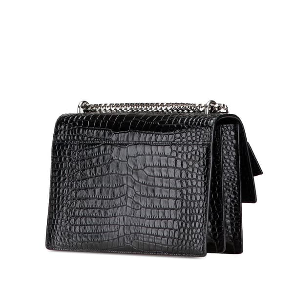 Pre-owned Saint Laurent Medium Croc Embossed Leather Sunset Crossbody Black