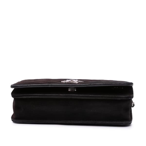 Pre-owned Chanel Quilted Suede Cocostellar Wallet on Chain Black