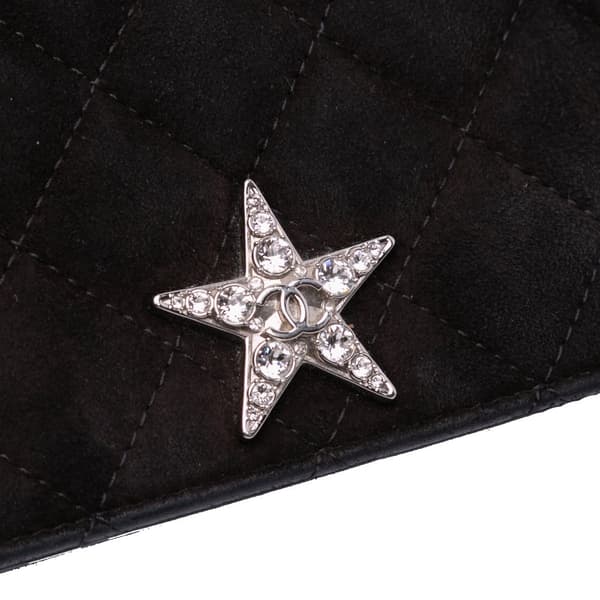 Pre-owned Chanel Quilted Suede Cocostellar Wallet on Chain Black