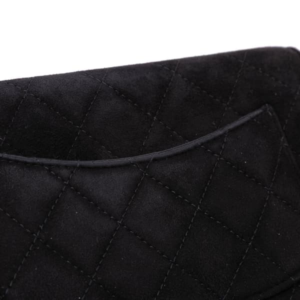 Pre-owned Chanel Quilted Suede Cocostellar Wallet on Chain Black