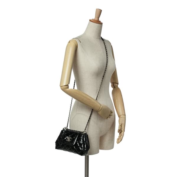 Pre-owned Chanel Small Quilted Patent Coco Shine Accordion Flap Black