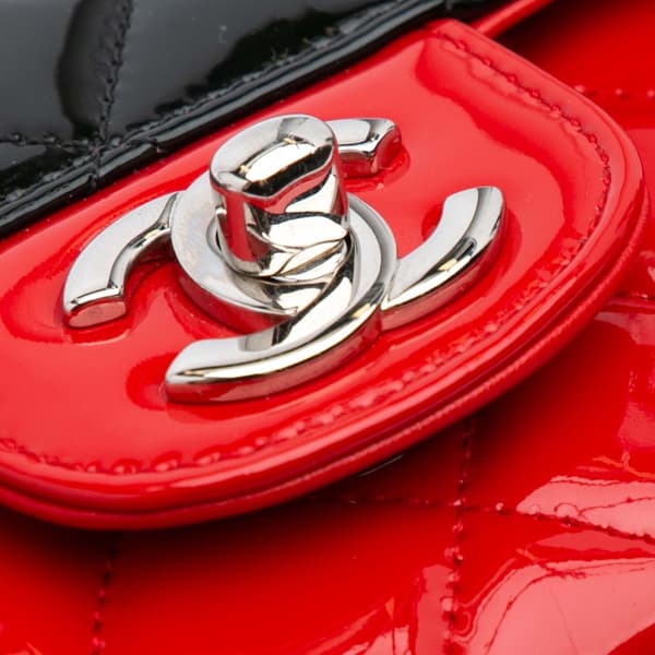 Pre-owned Chanel Mini Rectangular Classic Bicolor Patent Single Flap Red